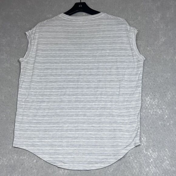 Athleta T Shirt Medium Gray Striped Cloudlight Stratus Tee Stretch Cap Sleeve - Picture 6 of 11